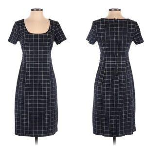 Ann Taylor Womens Short Sleeve Scoop Neck Mini Dress Size 2 Check Minimalist